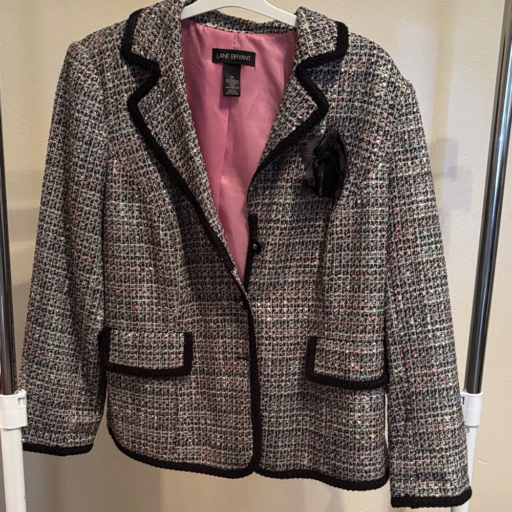 Lane Bryant Tweed Blazer with Black and Pink Accents
